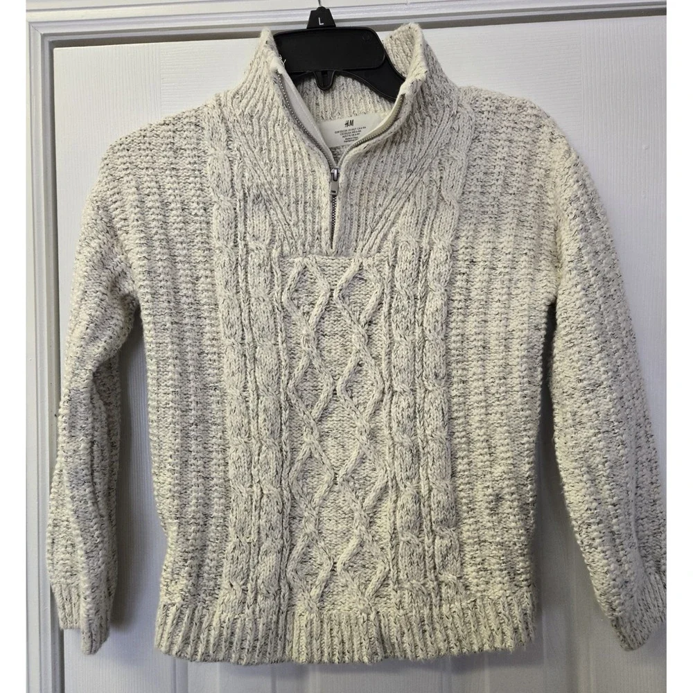 Boys 1/4 Zip Sweater Size 6x/7 Long Sleeve Beige‎ Pullover Cotton Blend